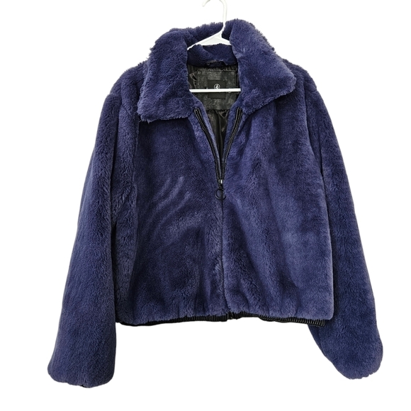 Volcom purple faux fur oversized bomber jacket size XL - Picture 2 of 10